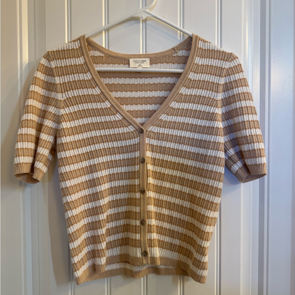 Gentle Fawn Tan and White Striped Button-Down Shirt